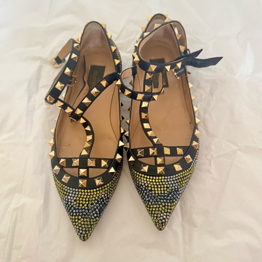 Valentino camouflage Swarovski crystal caged flats